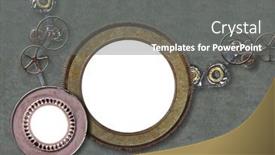  Presentation with vintage retro - PPT theme with two-metallic-round-frames background and a gray colored foreground