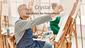  Presentation with art - PPT layouts featuring two-middle-age-artist-concentrated background and a  colored foreground