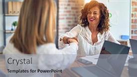  Presentation with working together - Cool new presentation theme with two-middle-age-beautiful-businesswomen backdrop and a light gray colored foreground