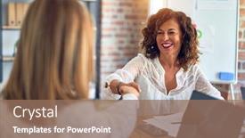  Presentation with hand shake law office - Audience pleasing presentation design consisting of two-middle-age-beautiful-businesswomen backdrop and a coral colored foreground