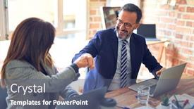  Presentation with working together - Cool new PPT theme with two-middle-age-business-workers backdrop and a ocean colored foreground