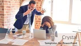  Presentation with working together - Slides having two-middle-age-business-workers background and a coral colored foreground