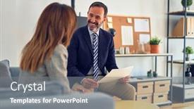  Presentation with working together - Audience pleasing slide deck consisting of two-middle-age-business-workers backdrop and a gray colored foreground