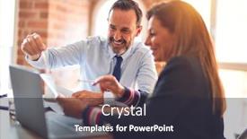  Presentation with working together - Cool new PPT theme with two-middle-age-business-workers backdrop and a dark gray colored foreground