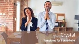  Presentation with working together - Slide set consisting of two-middle-age-business-workers background and a coral colored foreground