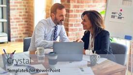  Presentation with working together - Presentation theme enhanced with two-middle-age-business-workers background and a light blue colored foreground