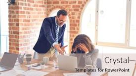  Presentation with working together - Beautiful presentation theme featuring two-middle-age-business-workers backdrop and a soft green colored foreground