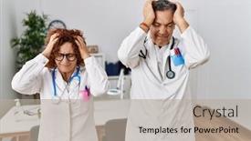  Presentation with medical - PPT layouts enhanced with two-middle-age-doctors background and a mint green colored foreground