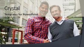  Presentation with two men on a judo - Theme with two middle aged men shaking background and a soft green colored foreground