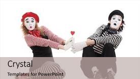  Presentation with full length portrait two men women brown sweater - Audience pleasing presentation theme consisting of two mimes with red heart backdrop and a light gray colored foreground