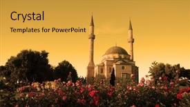  Presentation with mosque - Beautiful PPT theme featuring two minarets in baku backdrop and a gold colored foreground