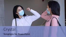  Presentation with face masks - Presentation theme featuring two-mixed-race-female-colleagues background and a light blue colored foreground