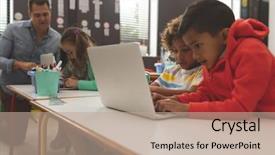  Presentation with scrolling - PPT layouts having two mixed-race school background and a coral colored foreground