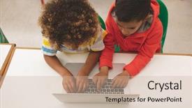  Presentation with high school - PPT theme featuring two mixed-race school background and a mint green colored foreground