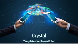  Presentation with mobile applications - Beautiful PPT layouts featuring two mobile phones syncing applications backdrop and a ocean colored foreground