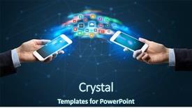  Presentation with mobile applications - Amazing slide set having two mobile phones syncing applications backdrop and a navy blue colored foreground