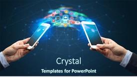  Presentation with mobile applications - Presentation design having two mobile phones syncing applications concept background and a navy blue colored foreground