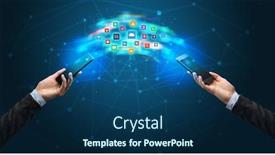  Presentation with mobile applications - Presentation theme featuring two mobile phones syncing applications concept background and a navy blue colored foreground