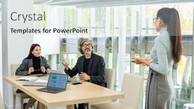  Presentation with data meeting - Beautiful PPT theme featuring two-modern-elegant-economists-looking backdrop and a sky blue colored foreground