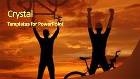  Presentation with bikers - PPT layouts with two mountain bikers silhouette in sunset background and a tawny brown colored foreground
