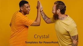  Presentation with friends - PPT layouts consisting of two-multinational-male-friends-smiling background and a gold colored foreground