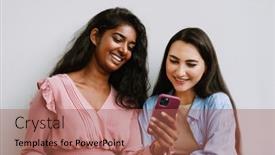  Presentation with women - PPT theme with two-multinational-women-smiling background and a  colored foreground