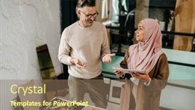  Presentation with computer workshop - Slides having two-multiracial-colleagues-designers-using background and a  colored foreground