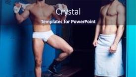  Presentation with locker room - PPT theme consisting of two muscular handsome men after workout and shower in the locker room background and a wine colored foreground