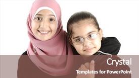  Presentation with muslim - PPT layouts consisting of two muslim girl background and a violet colored foreground