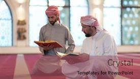  Presentation with quran - Presentation theme consisting of two-muslim-people-in-mosque background and a violet colored foreground