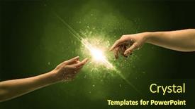  Presentation with spark - Amazing PPT theme having two naked male hands about to touch lighting the spark with modest explosion in front of green background concept backdrop and a tawny brown colored foreground