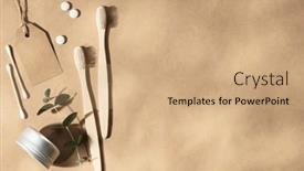  Presentation with leaves flat lay - Theme enhanced with two-natural-wooden-toothbrushes background and a coral colored foreground