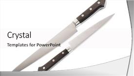  Presentation with knives - Audience pleasing presentation design consisting of two new stainless steel kitchen backdrop and a white colored foreground