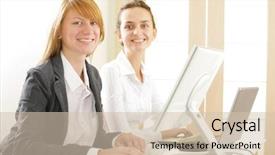  Presentation with students - Cool new PPT layouts with two nice students smile looking backdrop and a  colored foreground