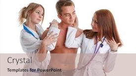  Presentation with nurses - Colorful presentation design enhanced with two-nurses-and-the-young backdrop and a coral colored foreground