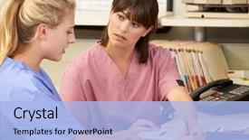  Presentation with nurses - Cool new slides with two nurses working at nurses backdrop and a light blue colored foreground