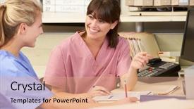 Presentation with racism and nurses - PPT layouts enhanced with two nurses working at nurses background and a coral colored foreground
