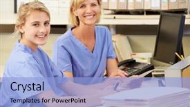  Presentation with nurses lungs - Audience pleasing PPT theme consisting of two nurses working at nurses backdrop and a light blue colored foreground