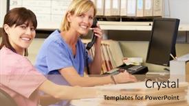  Presentation with nurses - Beautiful slide deck featuring two nurses working at nurses backdrop and a coral colored foreground