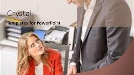  Presentation with coworkers - Cool new presentation with two office coworkers talking over a document backdrop and a coral colored foreground