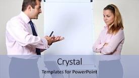  Presentation with flip chart - Beautiful presentation design featuring two office workers a man giving a presentation on a flip chart trying to convince his female colleague backdrop and a light blue colored foreground