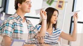  Presentation with office workers - PPT theme with two office workers at the desk background and a coral colored foreground