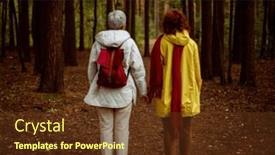  Presentation with hiking - Slide deck with two-old-female-friends-hiking background and a tawny brown colored foreground