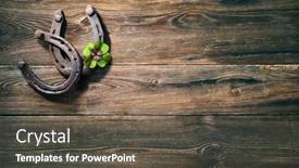  Presentation with four leaf clover - Beautiful slides featuring two-old-rusty-horse-shoes backdrop and a tawny brown colored foreground