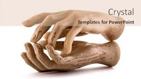  Presentation with mannequin - Slide deck having two-old-weathered-mannequin-hands background and a coral colored foreground