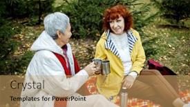  Presentation with friendship - PPT theme enhanced with two-old-women-friends background and a coral colored foreground