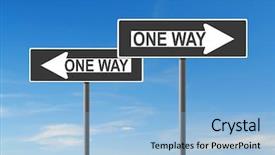  Presentation with an empty two way - Cool new slide deck with two one way roadsigns indicating backdrop and a light blue colored foreground