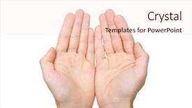  Presentation with human hands open palm up - Beautiful presentation design featuring two open empty hands backdrop and a lemonade colored foreground