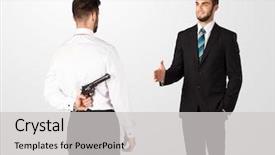  Presentation with weapon - PPT layouts consisting of two opposing businessman shake hands background and a light gray colored foreground