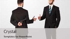  Presentation with weapon - Slides with two opposing businessman shake hands background and a light gray colored foreground